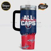 Tumbler features Washington Capitals hockey design with 'ALL CAPS' text, team logo, and stick graphics.!