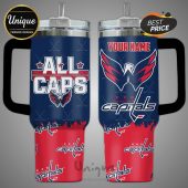 Custom Washington Capitals tumbler with team logos and option for name personalization.!