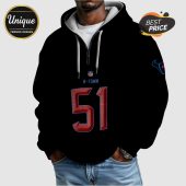Black hoodie with 'H-Town 51' and Houston Texans logo. NFL emblem on upper chest.!