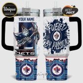 Winnipeg Jets hockey mug featuring team graphics, a mascot illustration, and customizable name area.!