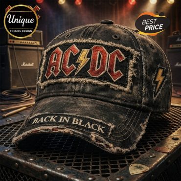 AC DC Back in Black Distressed Rock Band Premium Baseball Cap