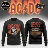 Black sweater featuring AC/DC PWR/UP TOUR 2026 graphic! Rock concert apparel!