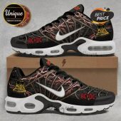 ACDC sneakers! Black, white, and red shoes with lightning and 'ACDC' text. Rock & roll vibe!