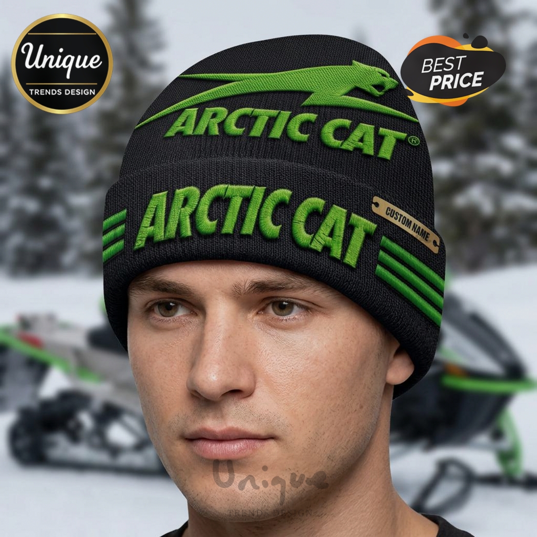 Arctic Cat Embroidered Beanie Hat, Personalized Custom Name Arctic Cat Embroidered Beanie Hat, Personalized Custom Name