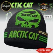 Black beanie with green 'Arctic Cat' skull design. Custom name option available!