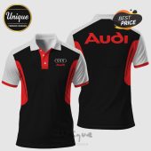 Audi polo shirt featuring the Audi logo on the front and the brand name on the back.!