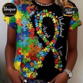 Autism Awareness tee! Puzzle pieces in red, yellow, green, blue. 'Accept Understand Love' text!