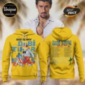 Yellow Bad Bunny hoodie: 'De Bi Tirar Mas Fotos' tour design with a cartoon frog and Puerto Rican flag!