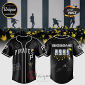 Black baseball jersey with 'PIRATES P' text and BIGBANG image. KPop merch!