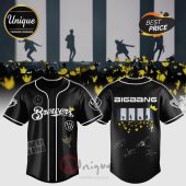 Black baseball jersey featuring 'Brewers' text and BIGBANG imagery, perfect for K-Pop and sports fans.!