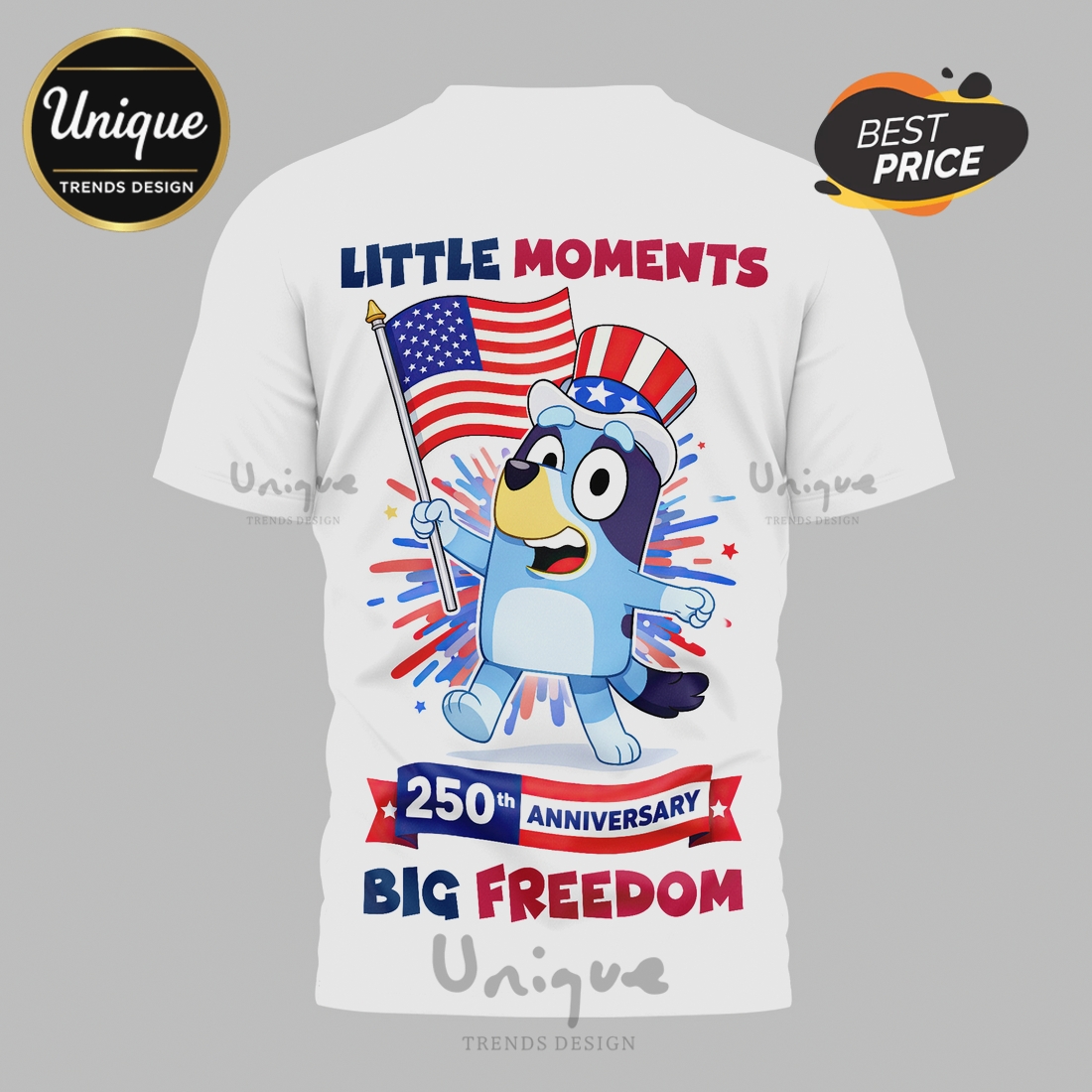 Bluey 250th Anniversary America’s Freedom Graphic Premium 3D T-Shirt Bluey 250th Anniversary America’s Freedom Graphic Premium 3D T-Shirt
