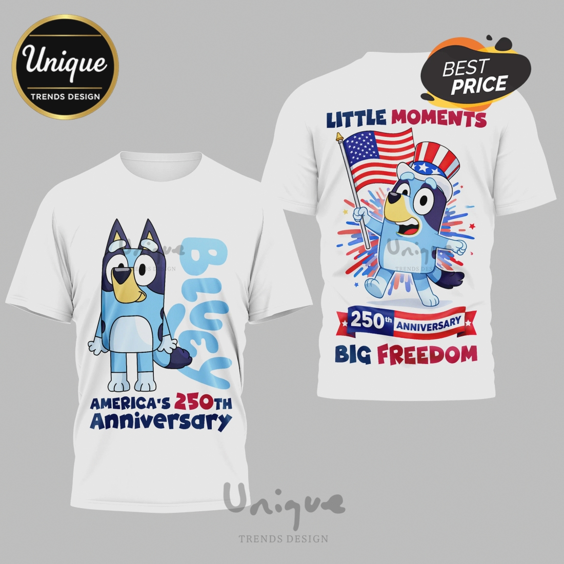Bluey 250th Anniversary America’s Freedom Graphic Premium 3D T-Shirt Bluey 250th Anniversary America’s Freedom Graphic Premium 3D T-Shirt