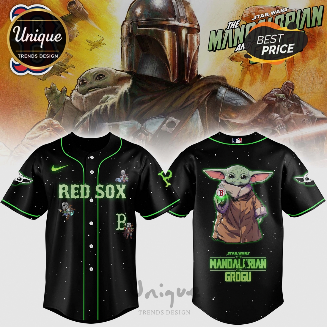 Boston Red Sox Mandalorian Grogu Limited Edition Baseball Jersey Boston Red Sox Mandalorian Grogu Limited Edition Baseball Jersey