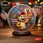 250 Years One Nation commemorative coin! Features cartoon beaver, US flag, fireworks! Red, white, blue colors!