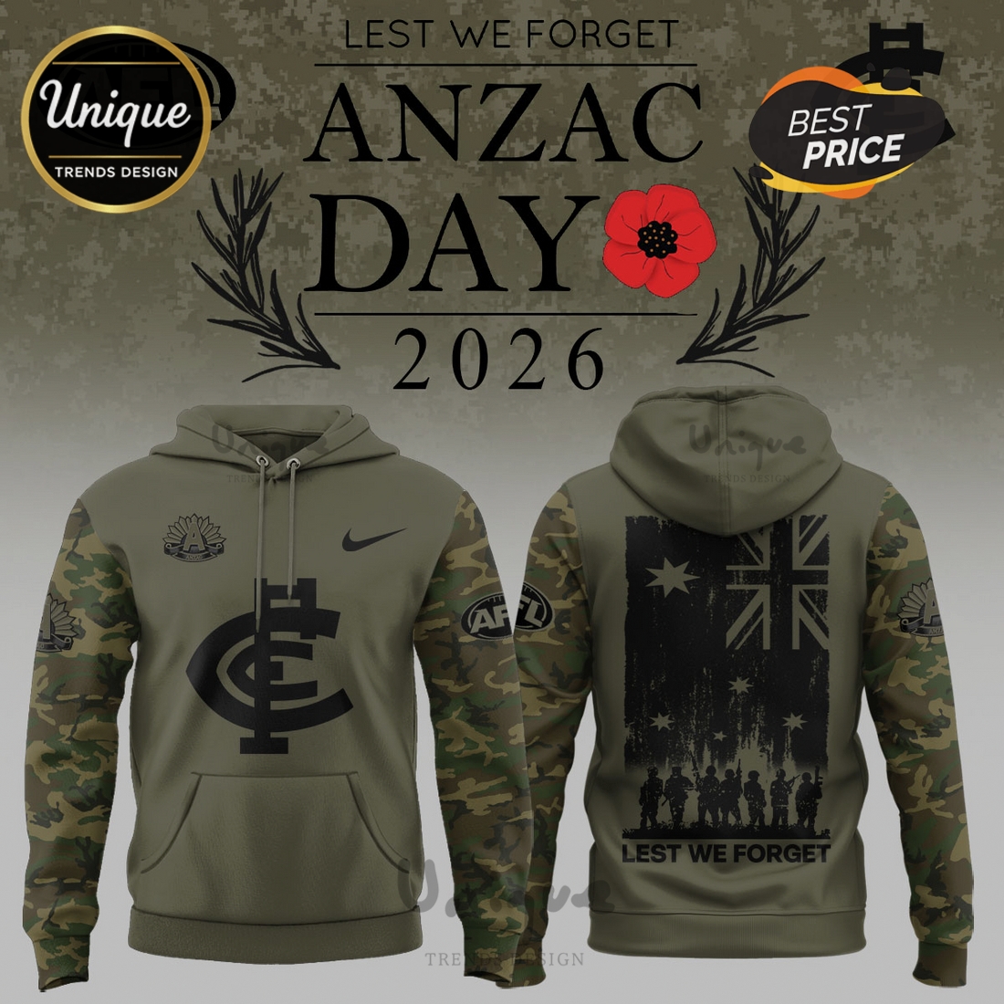 Carlton Blues ANZAC Day 2026 Camo Limited Edition Hoodie Carlton Blues ANZAC Day 2026 Camo Limited Edition Hoodie