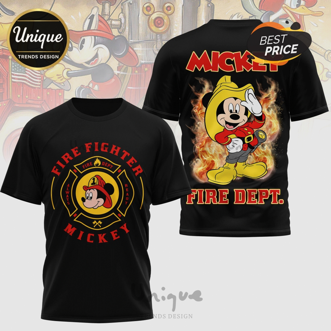 Disney Mickey Mouse Firefighter Premium Graphic Design Novelty T-Shirt Disney Mickey Mouse Firefighter Premium Graphic Design Novelty T-Shirt