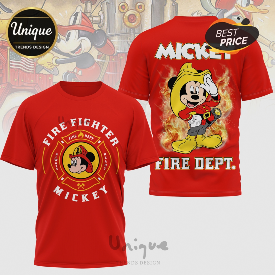 Disney Mickey Mouse Firefighter Premium Graphic Design Novelty T-Shirt Disney Mickey Mouse Firefighter Premium Graphic Design Novelty T-Shirt