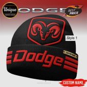 Black beanie with red Dodge logo, ram icon, and custom name. Style 1.!