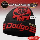 Black beanie with red Dodge skull logo, text 'Dodge', and custom name tag! Style 3.!