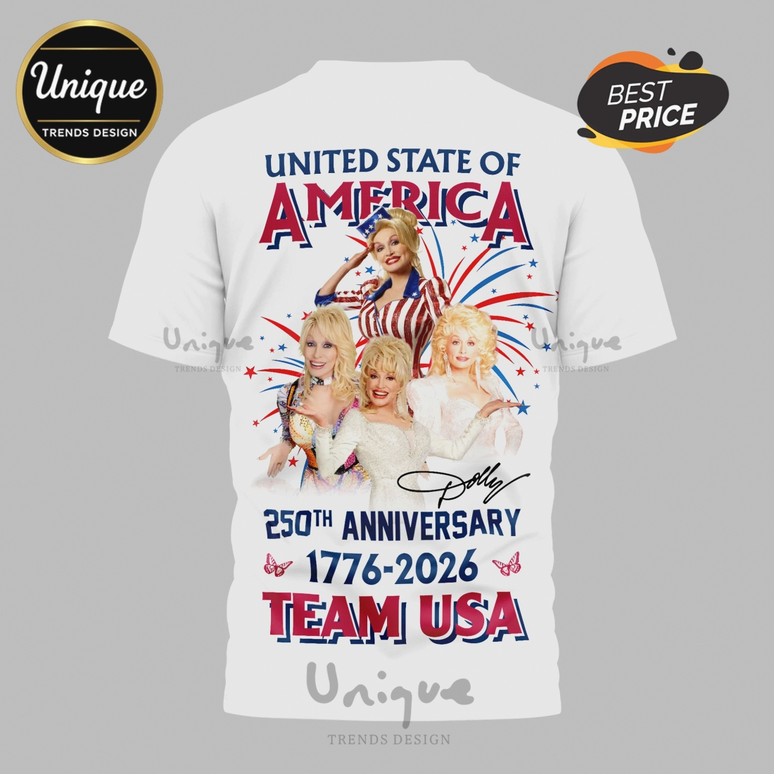 Dolly Parton 250th Anniversary America Bless USA Team Graphic T-Shirt Dolly Parton 250th Anniversary America Bless USA Team Graphic T-Shirt