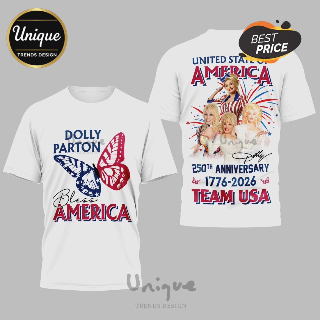 Dolly Parton 250th Anniversary America Bless USA Team Graphic T-Shirt Dolly Parton 250th Anniversary America Bless USA Team Graphic T-Shirt