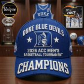 Blue cap with Duke Blue Devils, 2026 ACC Men's Basketball Tournament Champions text and devil logo! Sporty vibe!