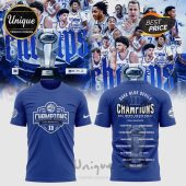 Royal blue Duke Blue Devils 2026 ACC Men's Basketball Champions t-shirt! White graphic text, player roster listed on back!