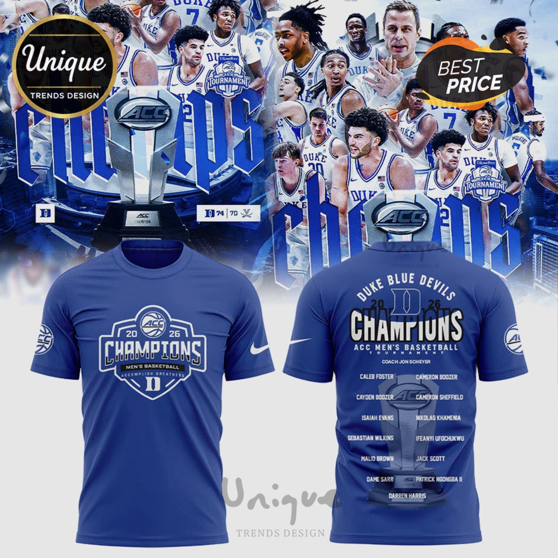 Duke Blue Devils 2026 Champions Basketball Team Zip Hoodie Duke Blue Devils 2026 Champions Basketball Team Zip Hoodie