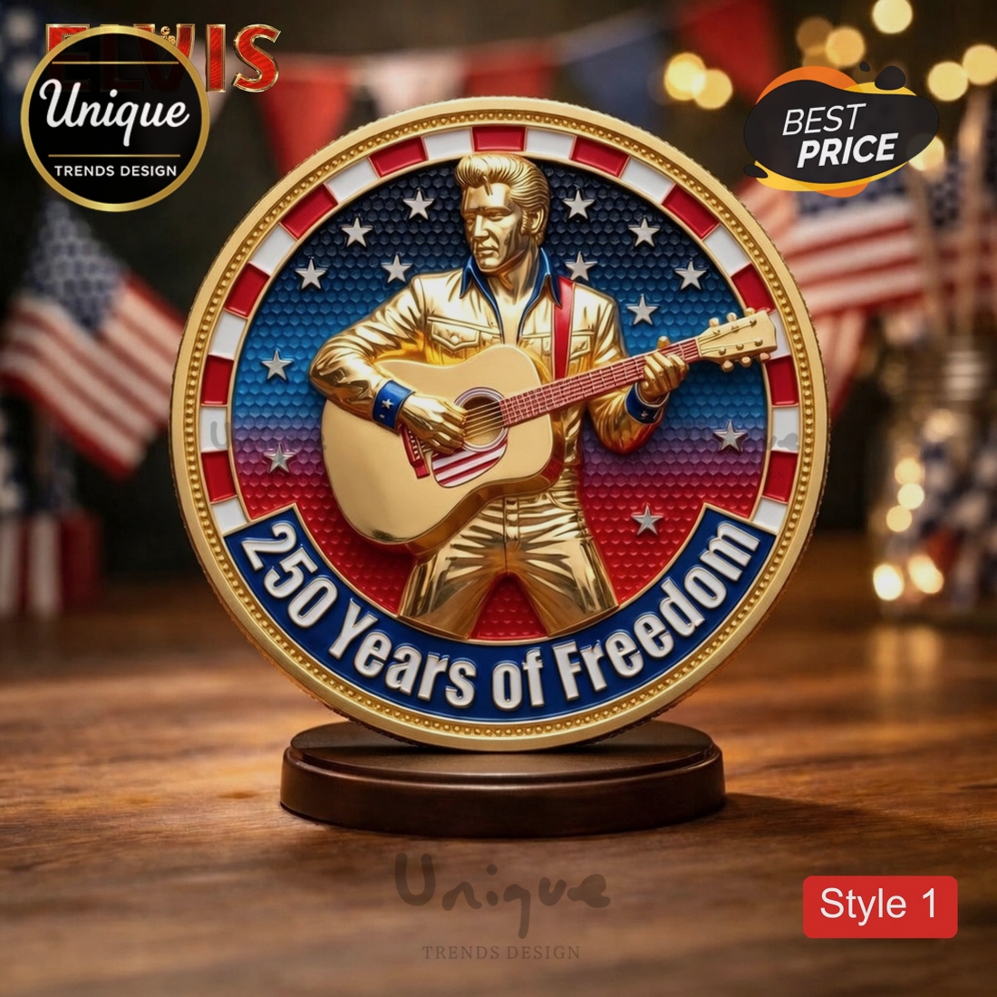 Elvis 250 Years of Freedom Commemorative Gold Plated Coin Elvis 250 Years of Freedom Commemorative Gold Plated Coin