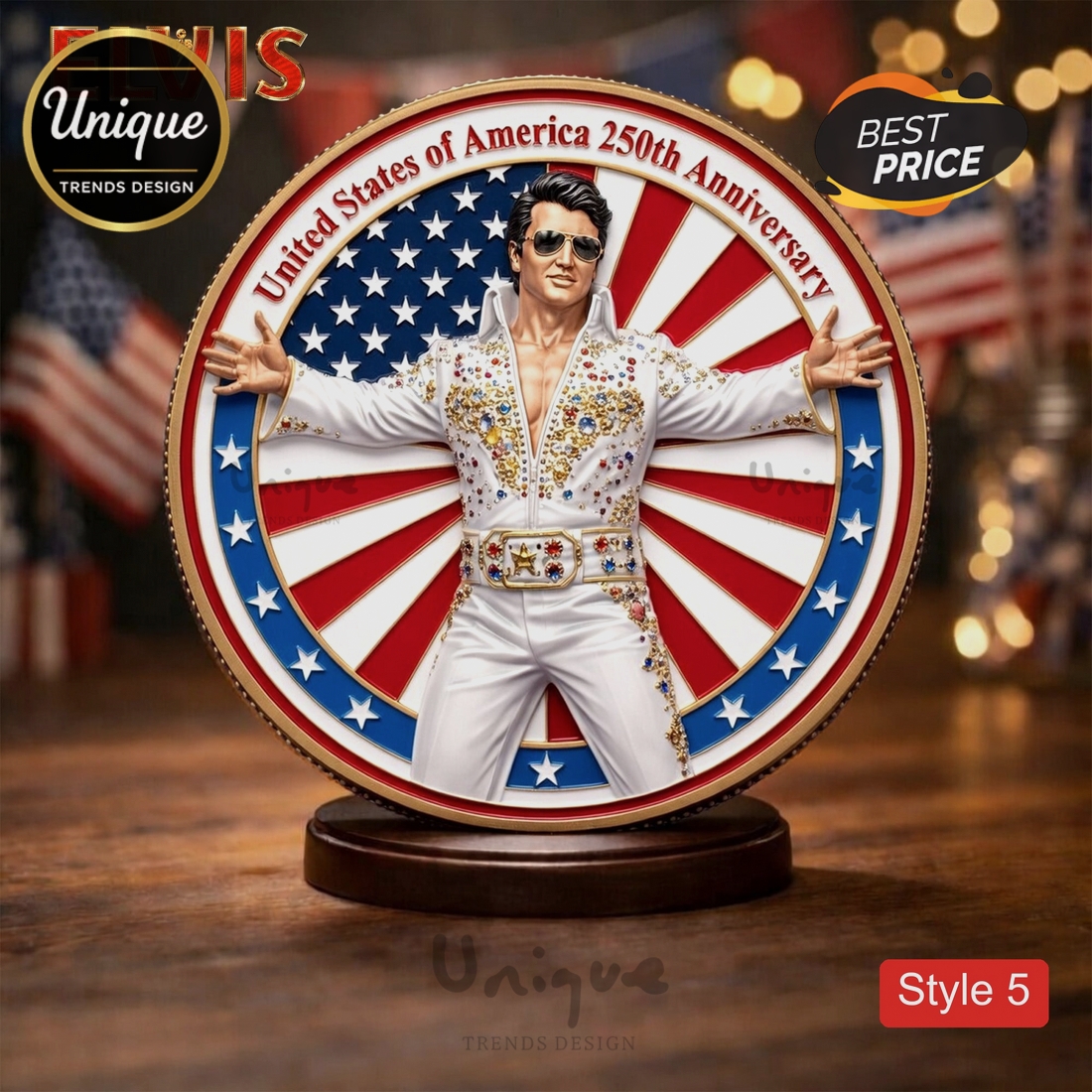 Elvis 250 Years of Freedom Commemorative Gold Plated Coin Elvis 250 Years of Freedom Commemorative Gold Plated Coin