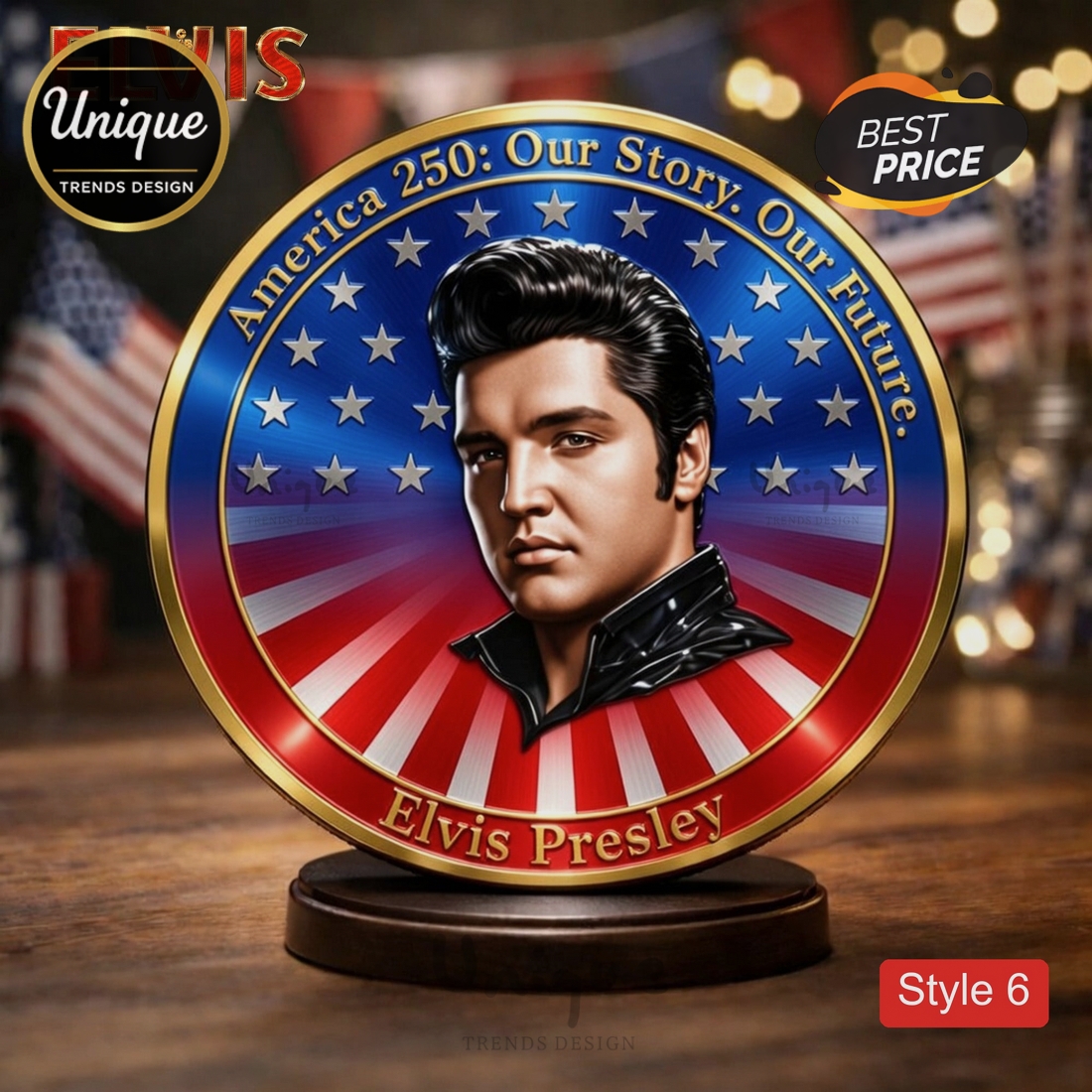 Elvis 250 Years of Freedom Commemorative Gold Plated Coin Elvis 250 Years of Freedom Commemorative Gold Plated Coin