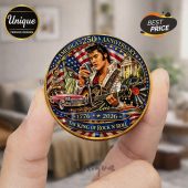 Elvis 250th Anniversary coin! Features Elvis, car, Graceland, Statue of Liberty, vinyl, and American flag art!