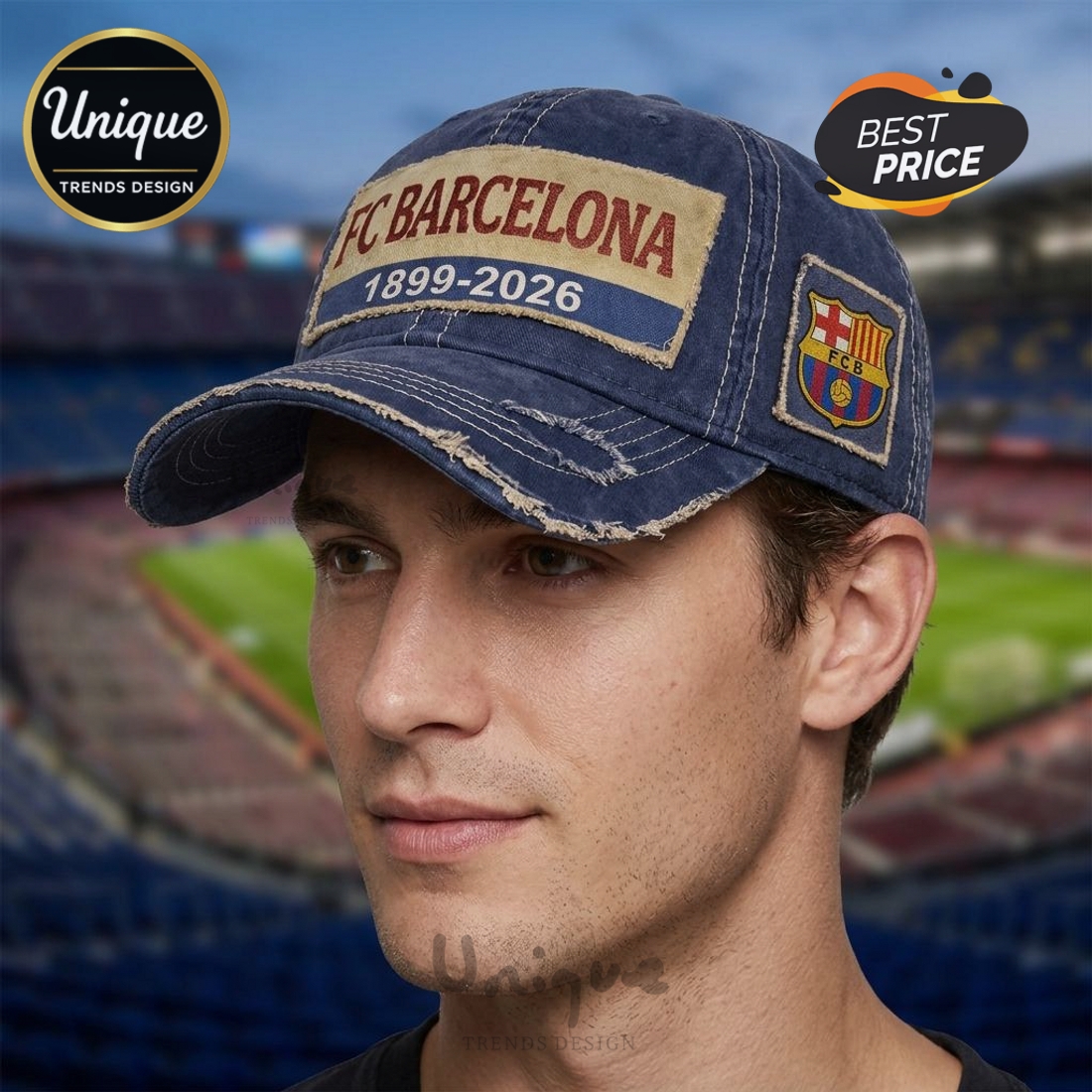 FC Barcelona 1899-2026 Distressed Denim Baseball Cap FC Barcelona 1899-2026 Distressed Denim Baseball Cap