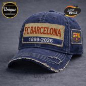 Distressed blue FC Barcelona hat! Text reads FC Barcelona 1899-2026, plus logo!