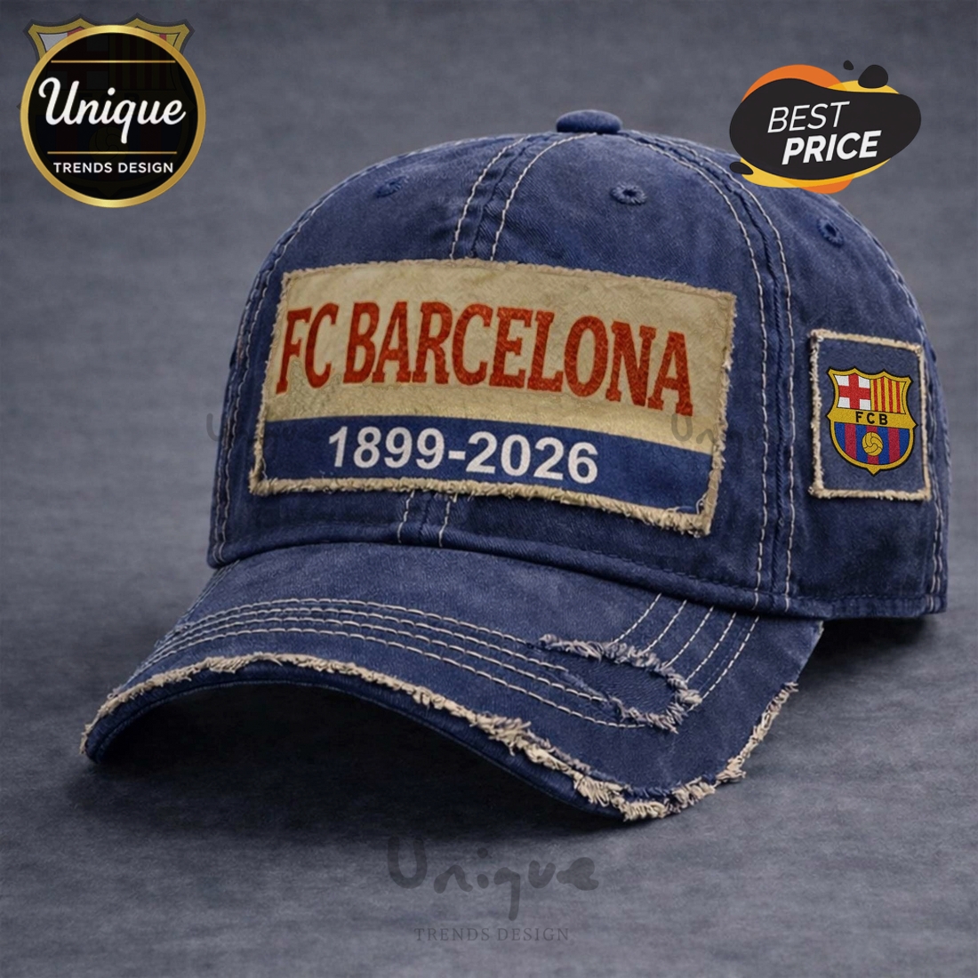 FC Barcelona 1899-2026 Distressed Denim Baseball Cap FC Barcelona 1899-2026 Distressed Denim Baseball Cap