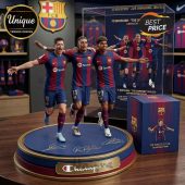 FC Barcelona figurine! Features blue & red jerseys with Spotify logo & player numbers 9, 11, 27. 'Champion' gold base, signatures!