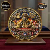 America's 250th Anniversary coin with firefighter, bell, eagle, 1776, 2026. US Fire Administration text!