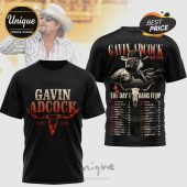 Black tee with 'Gavin Adcock' text, bull skull, tour dates. Vintage style!