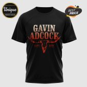 Black tee with custom Gavin Adcock graphic. Features a bull skull, ESTD, and 2021 in orange and white distressed font!