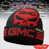 Black beanie w/red skull GMC logo, & custom name option. 'Style 3' text! Automotive fan gear!