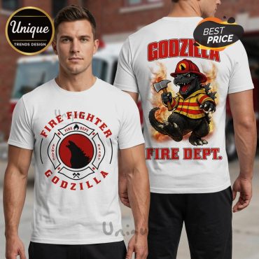 Godzilla Firefighter Cartoon Graphic Premium Design Unisex T-Shirt