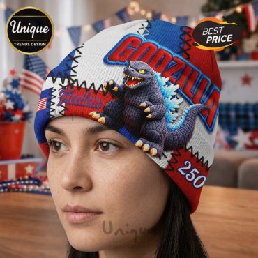 Godzilla Freedom 250 Patriotic 3D Premium Embroidered Beanie Hat