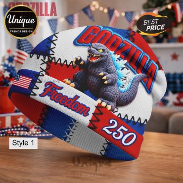 Godzilla Freedom 250 Patriotic 3D Premium Embroidered Beanie Hat