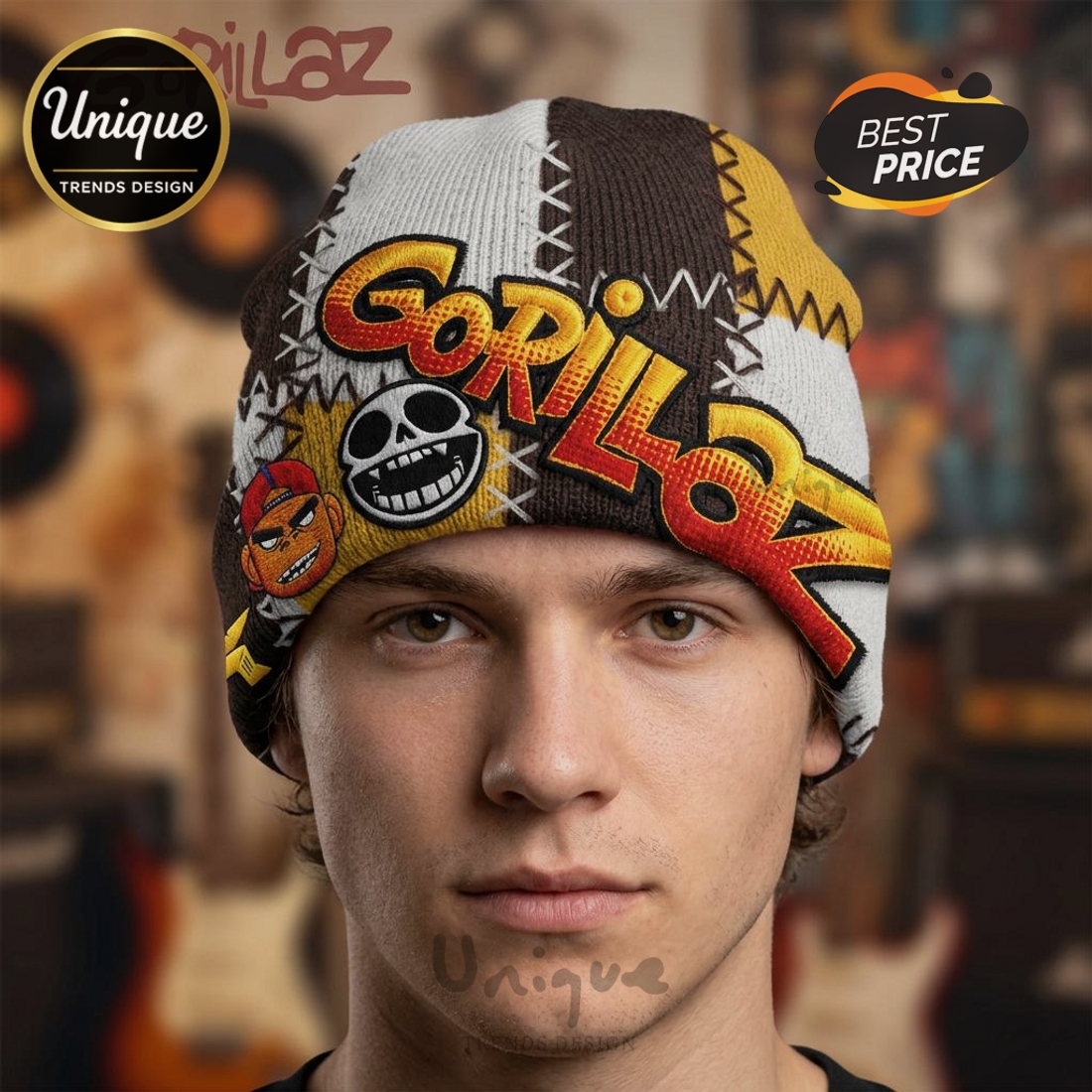 Gorillaz Patchwork Design Beanie Hat Gorillaz Patchwork Design Beanie Hat