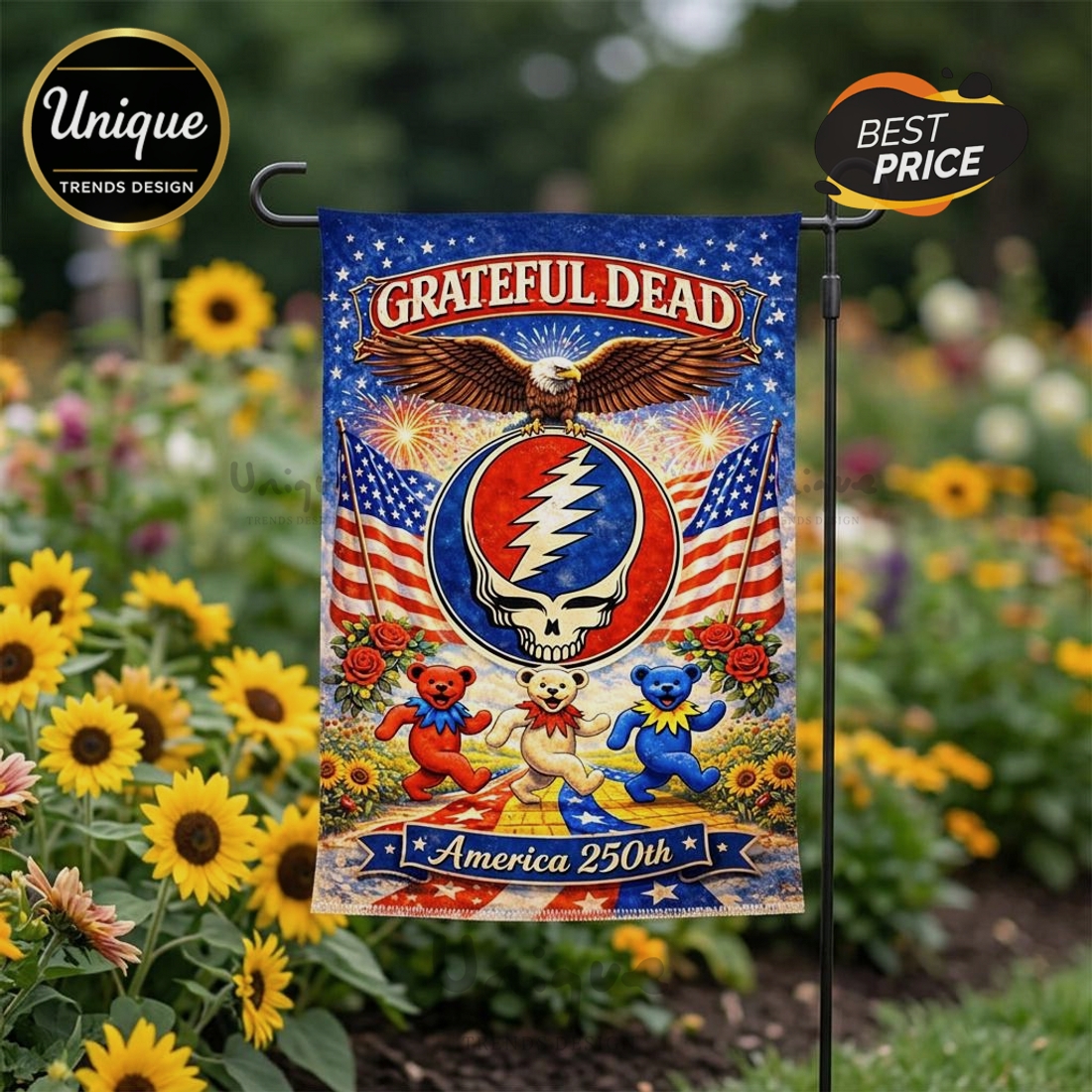 Grateful Dead 250th America Freedom Patriotic Garden Flag Grateful Dead 250th America Freedom Patriotic Garden Flag