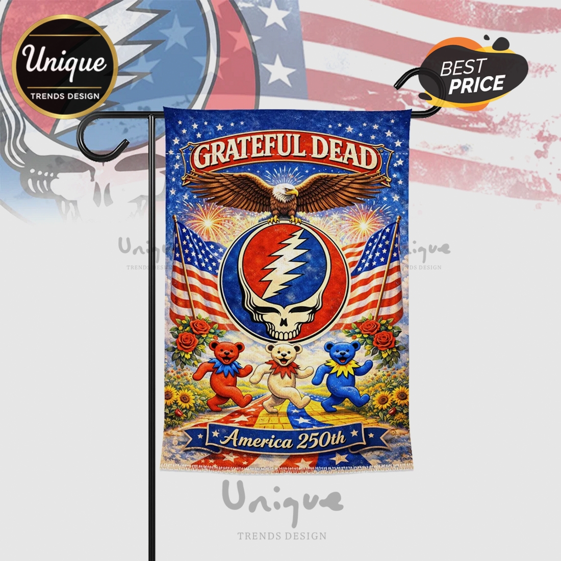 Grateful Dead 250th America Freedom Patriotic Garden Flag Grateful Dead 250th America Freedom Patriotic Garden Flag