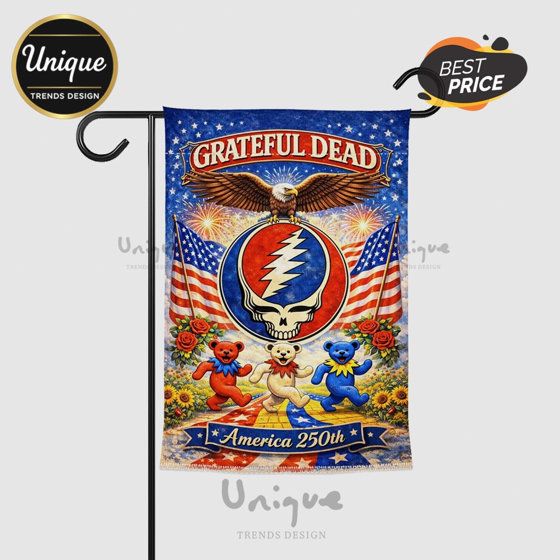 Grateful Dead 250th America Freedom Patriotic Garden Flag Grateful Dead 250th America Freedom Patriotic Garden Flag