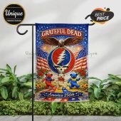 Red, white, blue Grateful Dead flag, bald eagle, Steal Your Face skull, dancing bears, US flags, text 'GRATEFUL DEAD America 250th'!