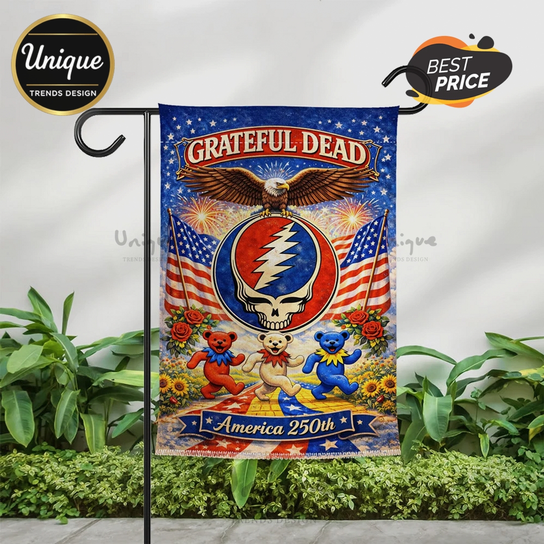 Grateful Dead 250th America Freedom Patriotic Garden Flag Grateful Dead 250th America Freedom Patriotic Garden Flag