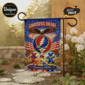 Retro Grateful Dead America 250th garden flag! Blue background! Steal Your Face skull! Eagle! Dancing bears! US flags! Fireworks!